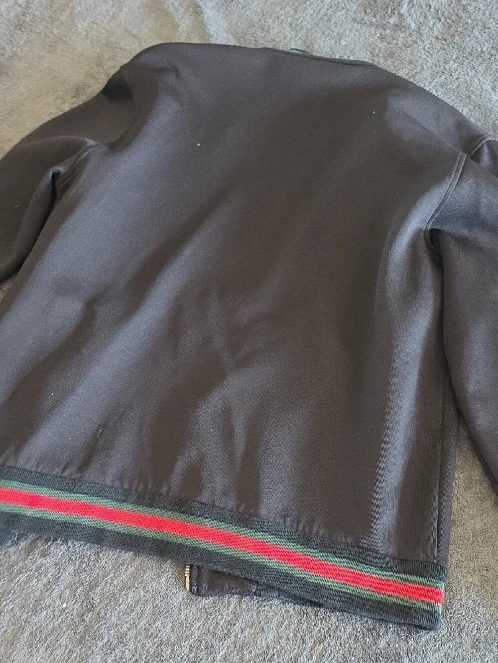 Black Gucci Zip Front Bomber Jacket with Red & Green Trim